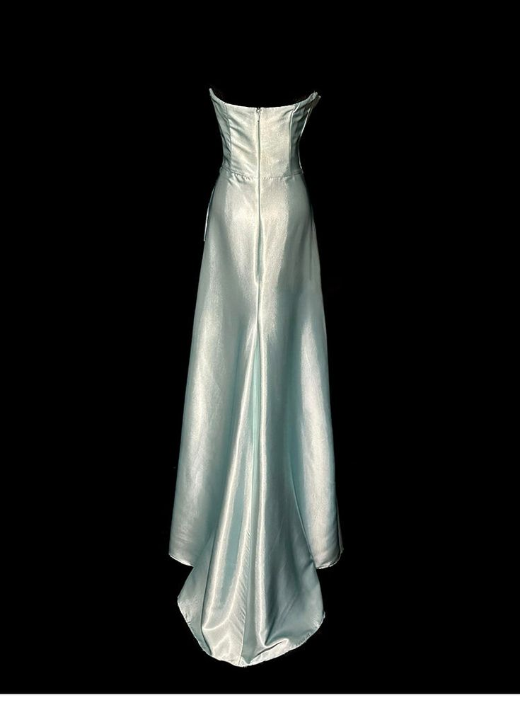 Elegant Sage Green Strapless Satin Long Prom Dress Evening Dress Y8561 - View 3 | VelvetHem