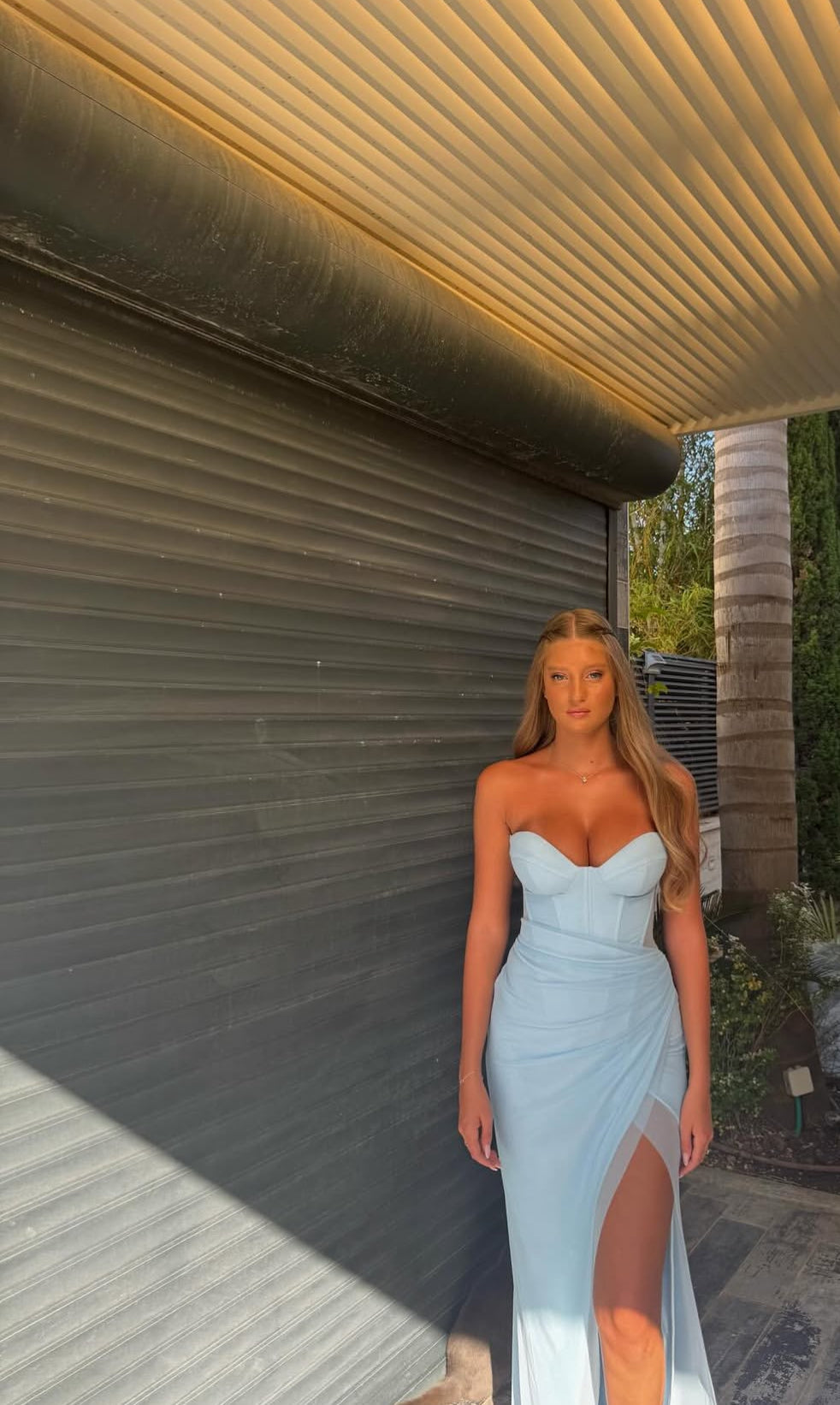 Sweetheart Blue Sheath Long Prom Dress With Slit