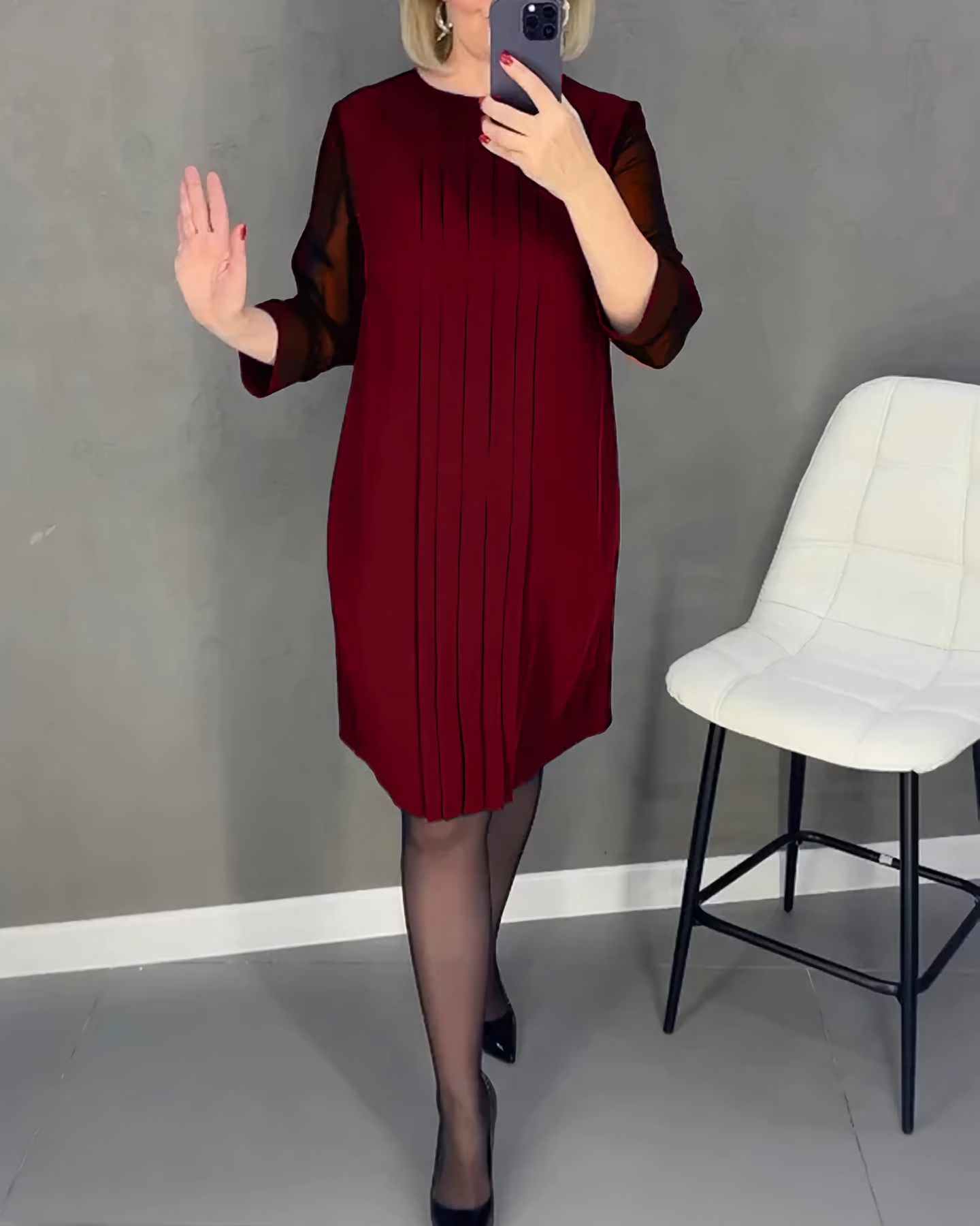 Irene Timeless Dress with Mesh Sleeves Chic Silhouette Collection
