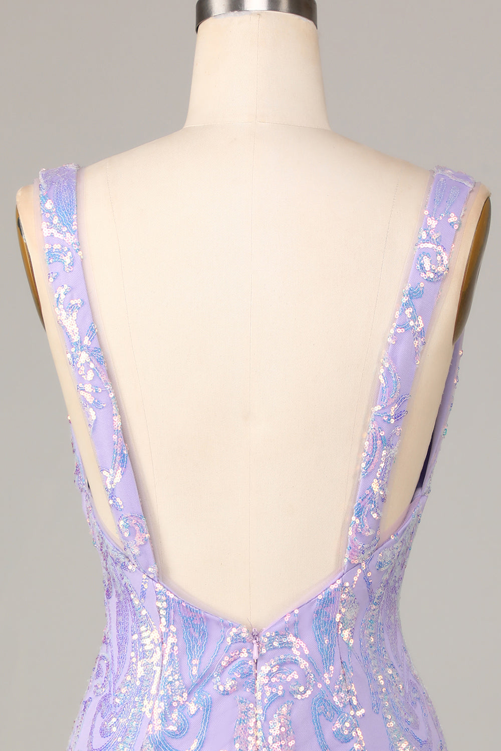 Sparkly Lilac Sequins Beaded V neck Bodycon Short Homecoming Dress