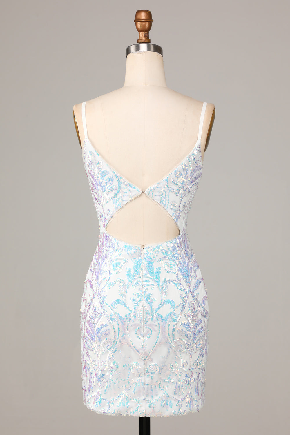 Sparkly White Sequins Beaded V neck Bodycon Short Homecoming Dress
