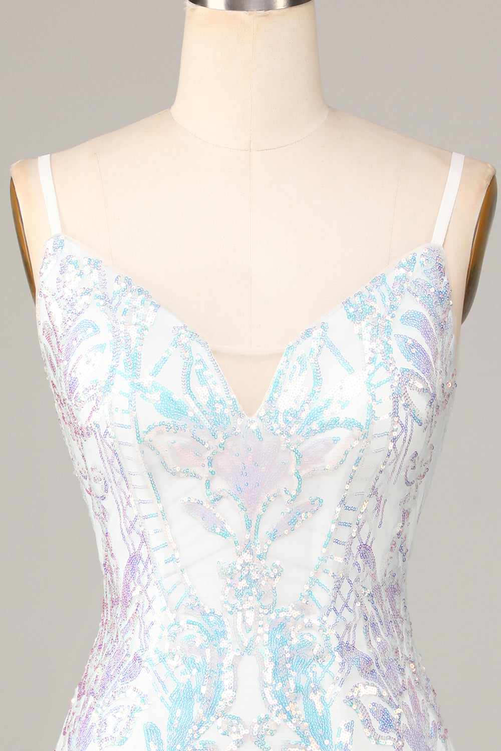 Sparkly White Sequins Beaded V neck Bodycon Short Homecoming Dress