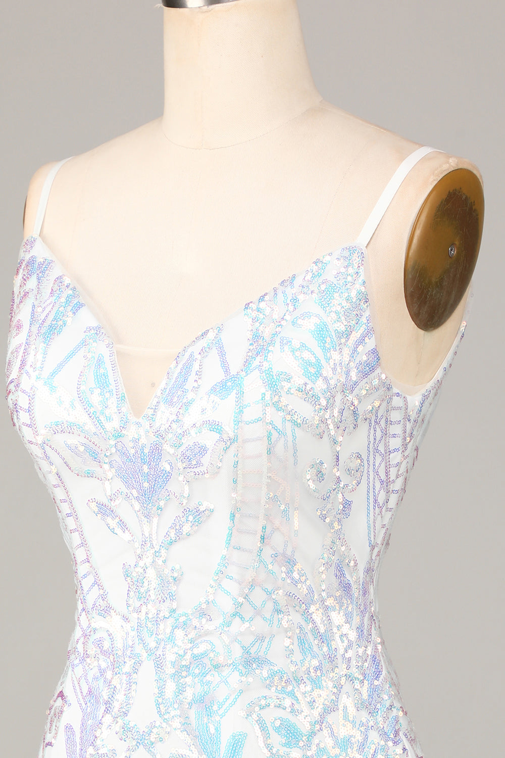 Sparkly White Sequins Beaded V neck Bodycon Short Homecoming Dress