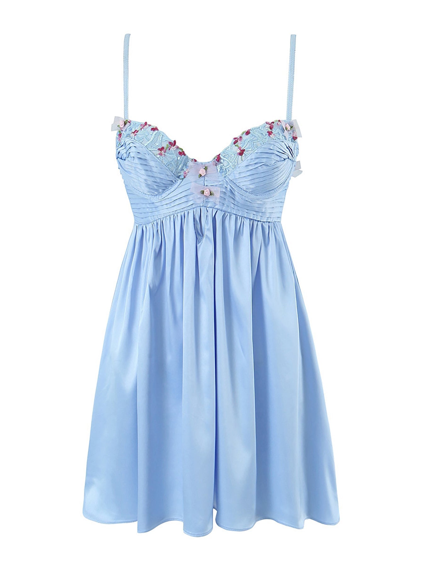 Embroidered A Line Blue Backless Short Graduation Party Dress - Fashionpara