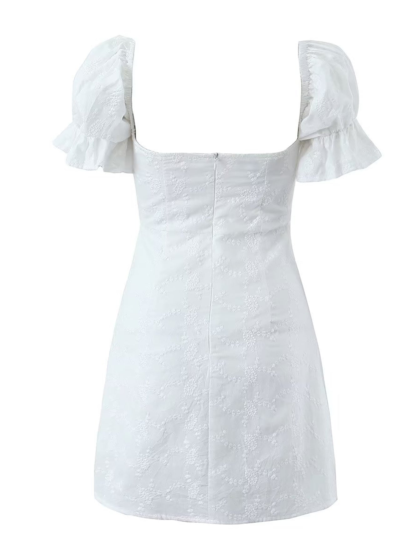 Short Puff Sleeves Cute White Aquare Collar Short Graduation Party Dress - Fashionpara