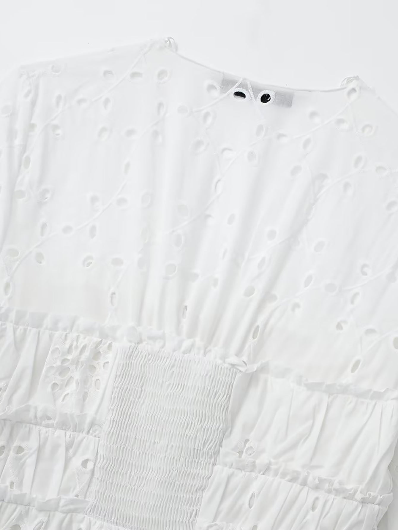 White V Neck Cotton A Line Long Sleeves Short Graduation Dress - Fashionpara