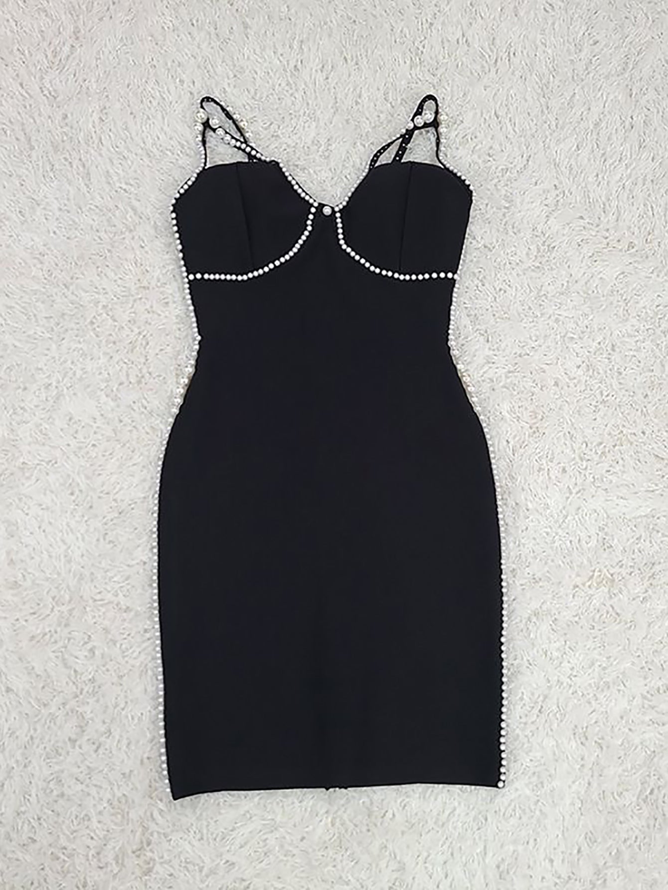 Black V Neck Pearl Backless Short Cocktail Party Dress - Fashionpara