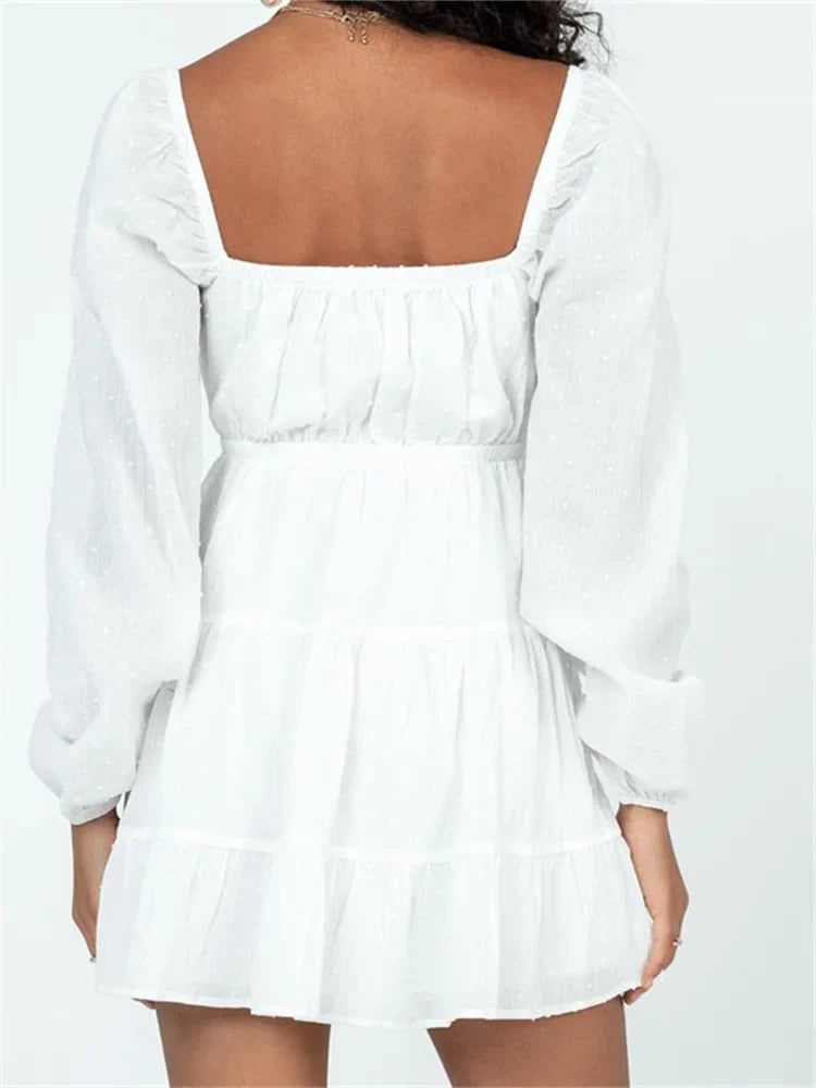 Spring Autumn LaceUp Long Sleeve Mini Dresses