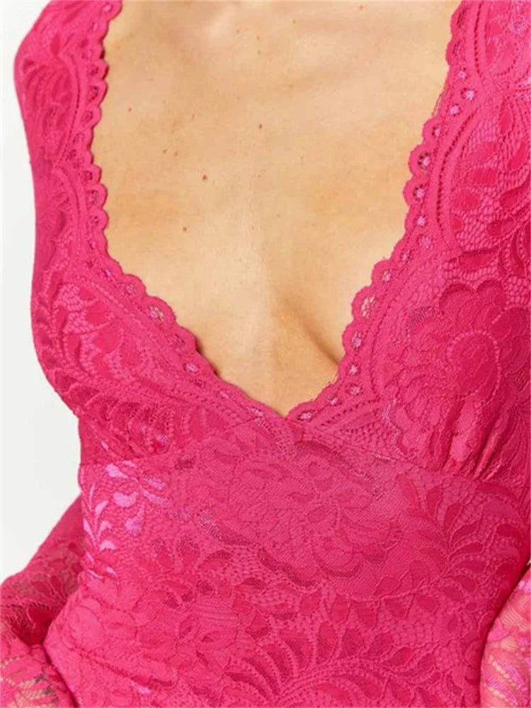 Pencil Lace Floral Deep VNeck Mini Dresses