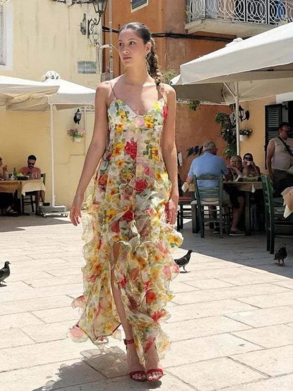 Beautiful Floral Ruffle Long Prom Dress,Formal Party Evening Gown - View 4 | FashionDia