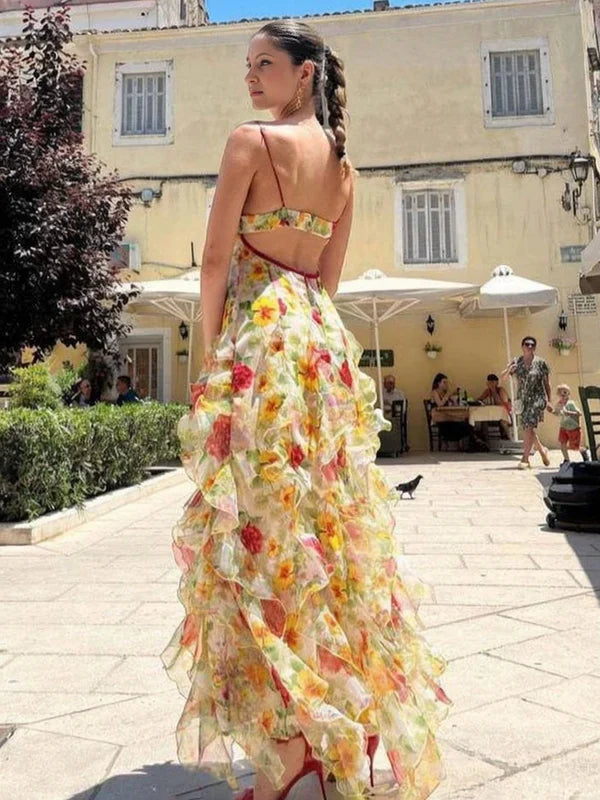 Beautiful Floral Ruffle Long Prom Dress,Formal Party Evening Gown - View 5 | FashionDia