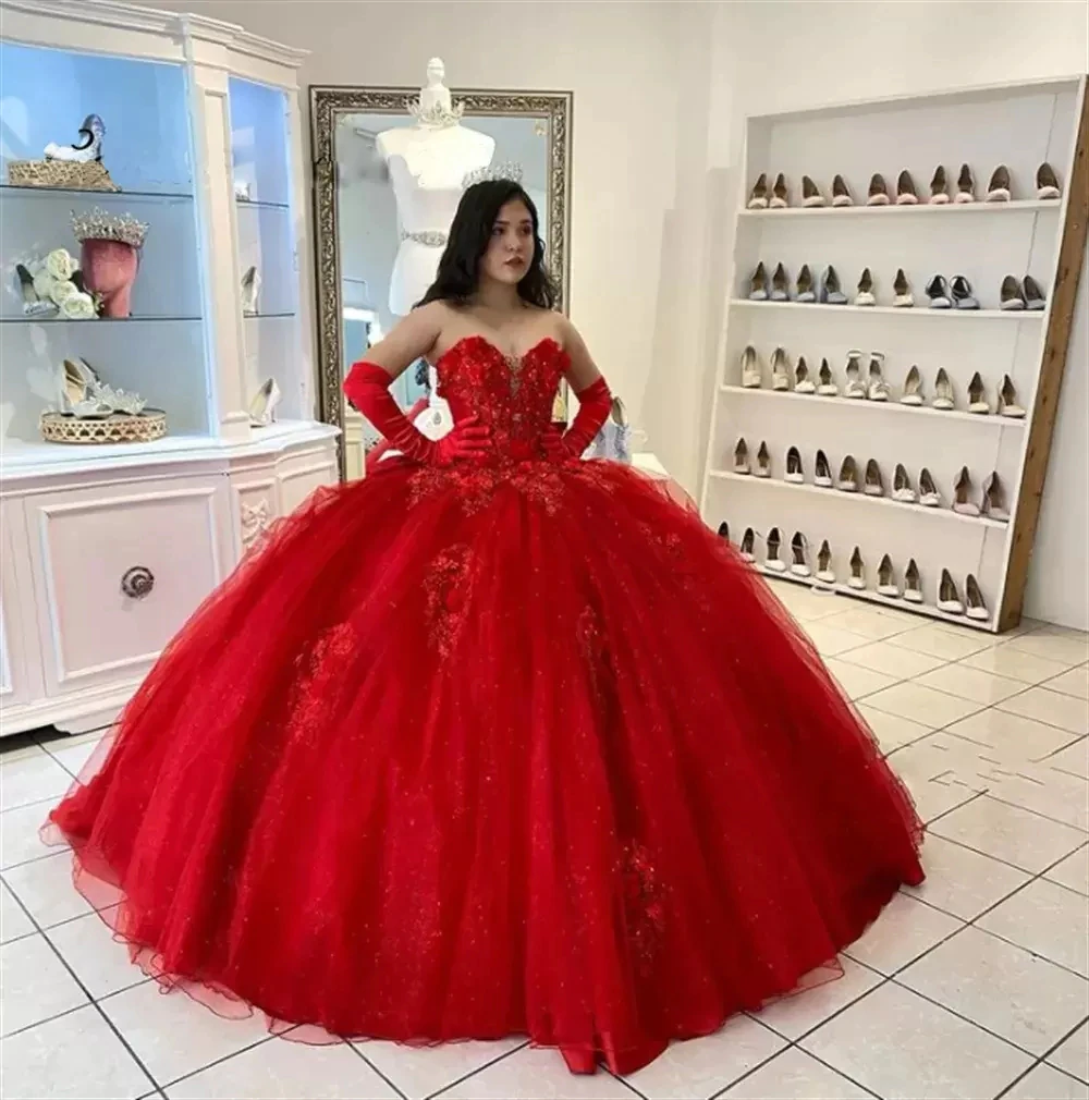 Red Quinceanera Dresses Sweetheart Lace Appliques Sweet 16 Dress Ball Gowns - View 2 | FashionDia