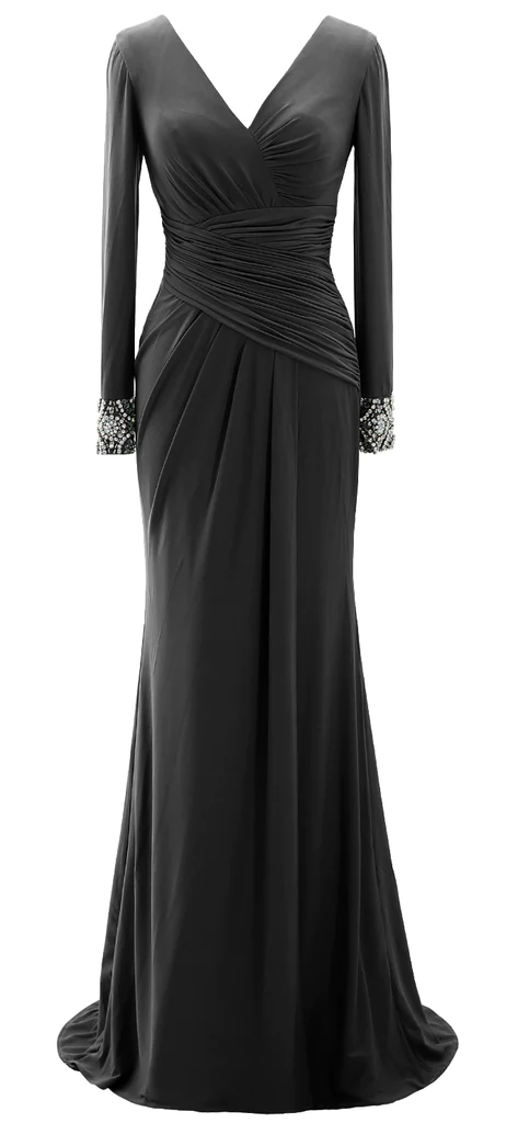 Women Long Mother of Bride Dresses Long Sleeve V Neck Evening Dress Y785 - View 5 | VelvetHem