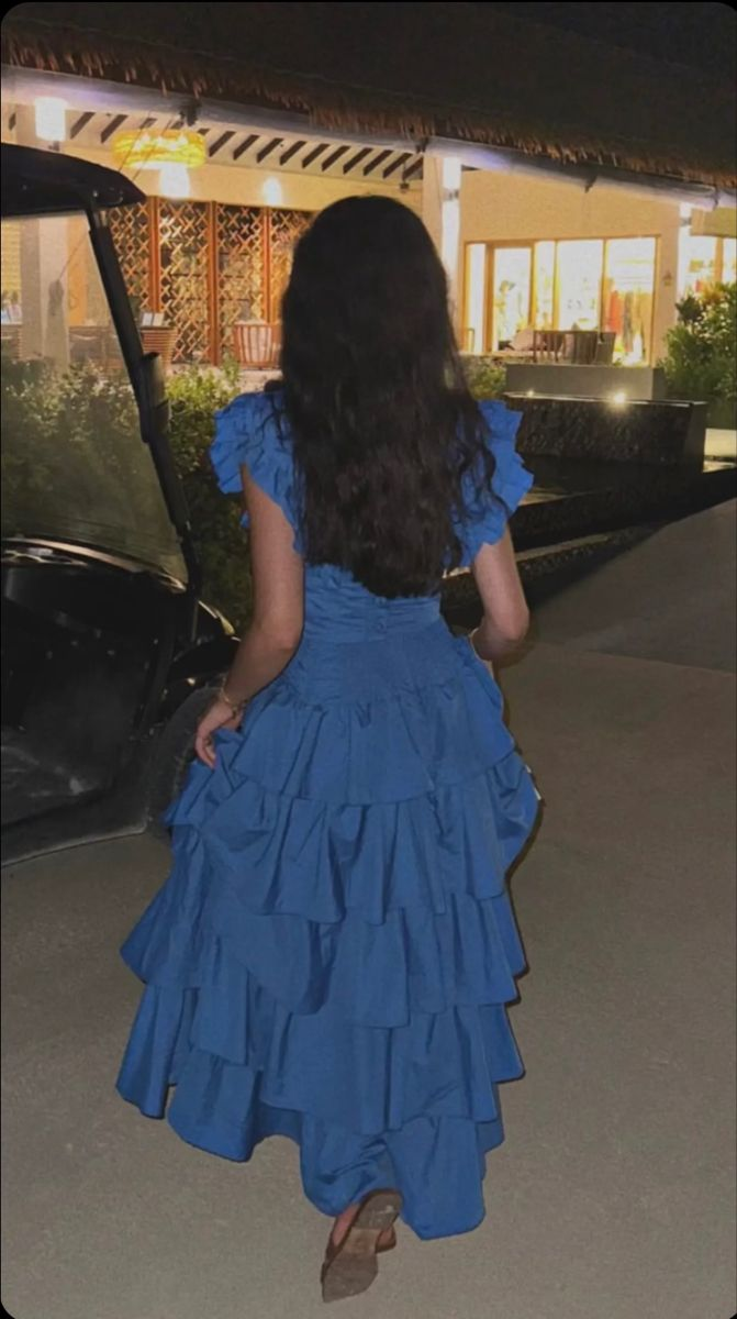 Elegant Blue Layered Party Dress A Line Prom Evening Gown