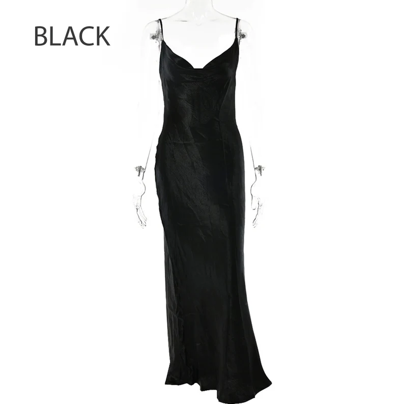 Glossy Open Back Shiny Backless Satin Prom Dress Elegant Cowl Neckline Party Ruched Side Women Midi Dress - View 6 | FashionDia