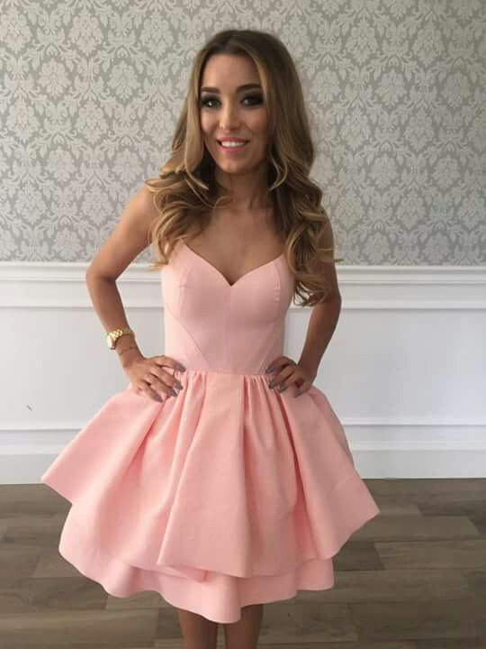 A-Line V-Neck Pink Homecoming Dress - FashionDia