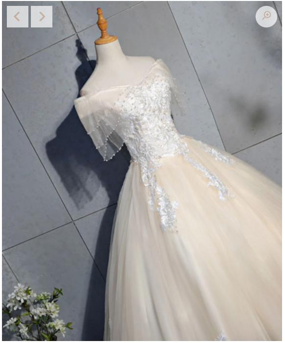 Champagne tulle lace long prom dress, champagne tulle evening dress - View 5 | FashionDia