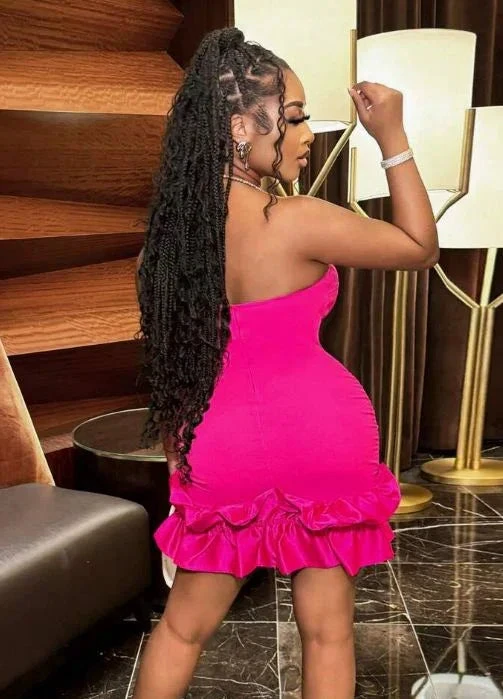 Unique Strapless Hot Pink Pleated Homecoming Dress Short Birthday Dress (ZD11314)