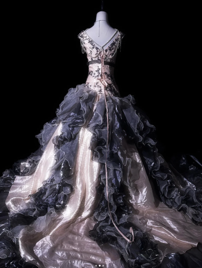 Vintage Sleeveless Tulle Satin Ruffles Mermaid Evening Dress Long Prom Gown With Bow - View 3 | FashionDia