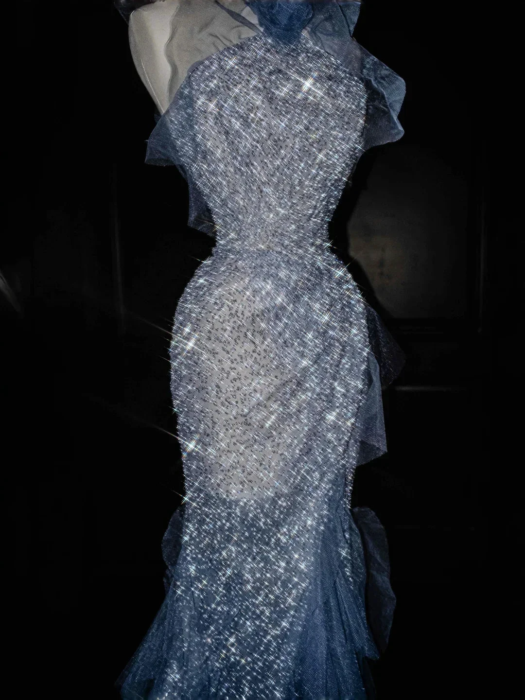 Gorgeous Blue Tulle Sequins Beaded Ruffles Mermaid Prom Dress,Formal Evening Dress Wedding Dress (ZD13767)