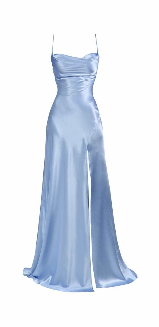 Simple Blue Spaghetti Straps Prom Dress With Split