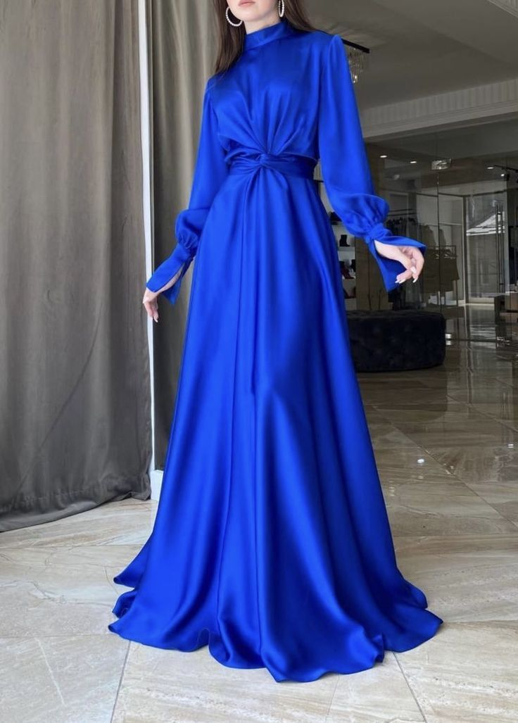 Royal Blue A-line Long Sleeves Prom Dress Royal Blue Evening Dress Y5857 - View 2 | VelvetHem