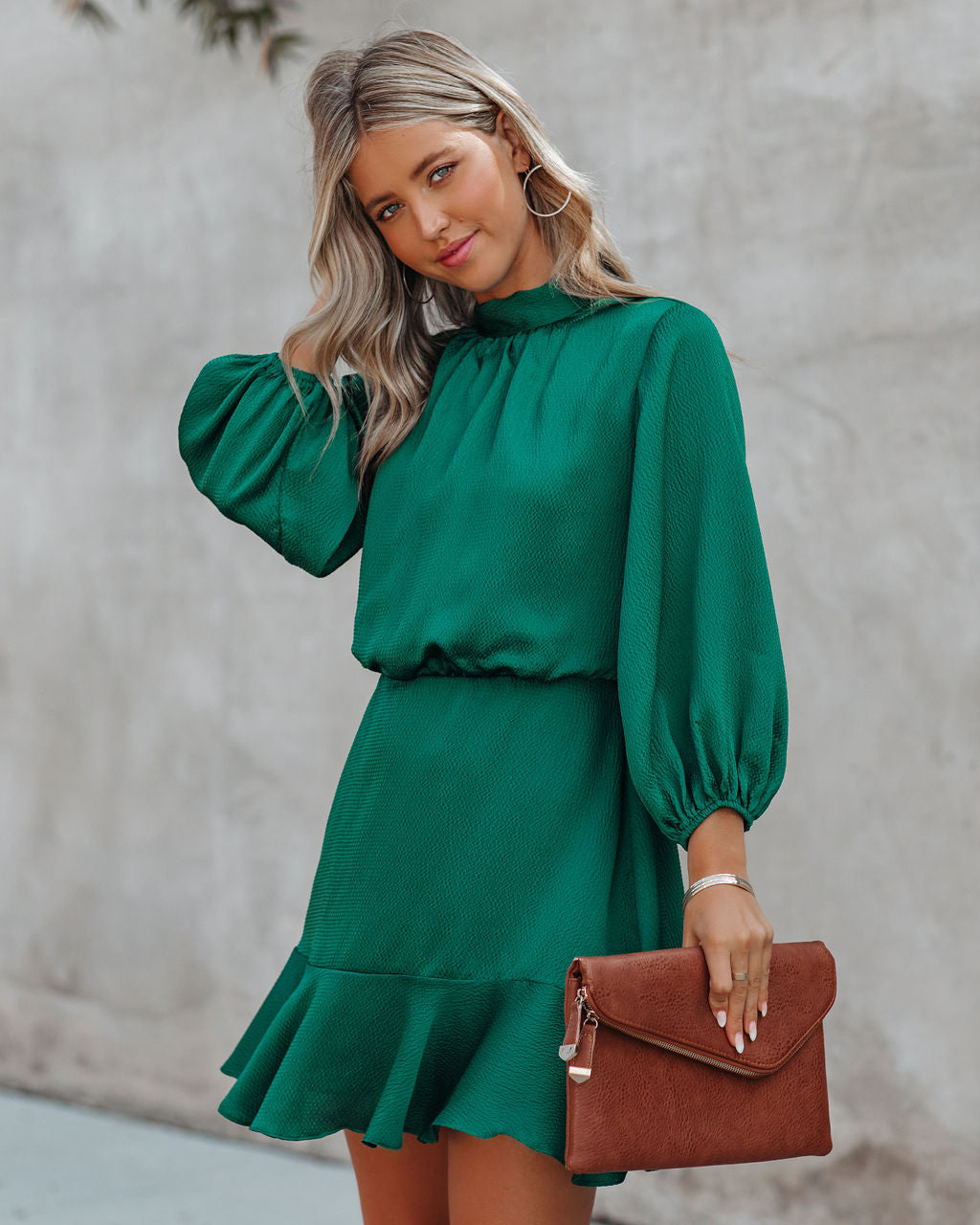 Call Me Angel Textured Satin Dress Hunter Green FINAL