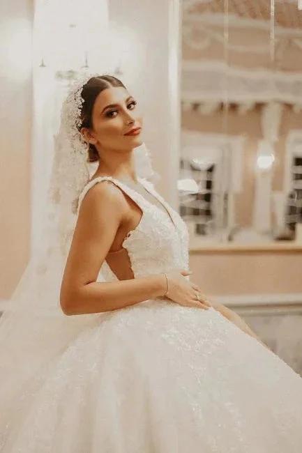 Cap sleeves Ivory Ball Gown Floor length Wedding Dress (ZD15703) - View 4 | VelvetHem