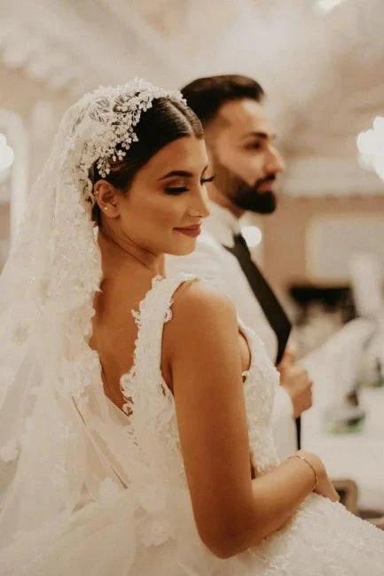 Cap sleeves Ivory Ball Gown Floor length Wedding Dress (ZD15703) - View 5 | VelvetHem