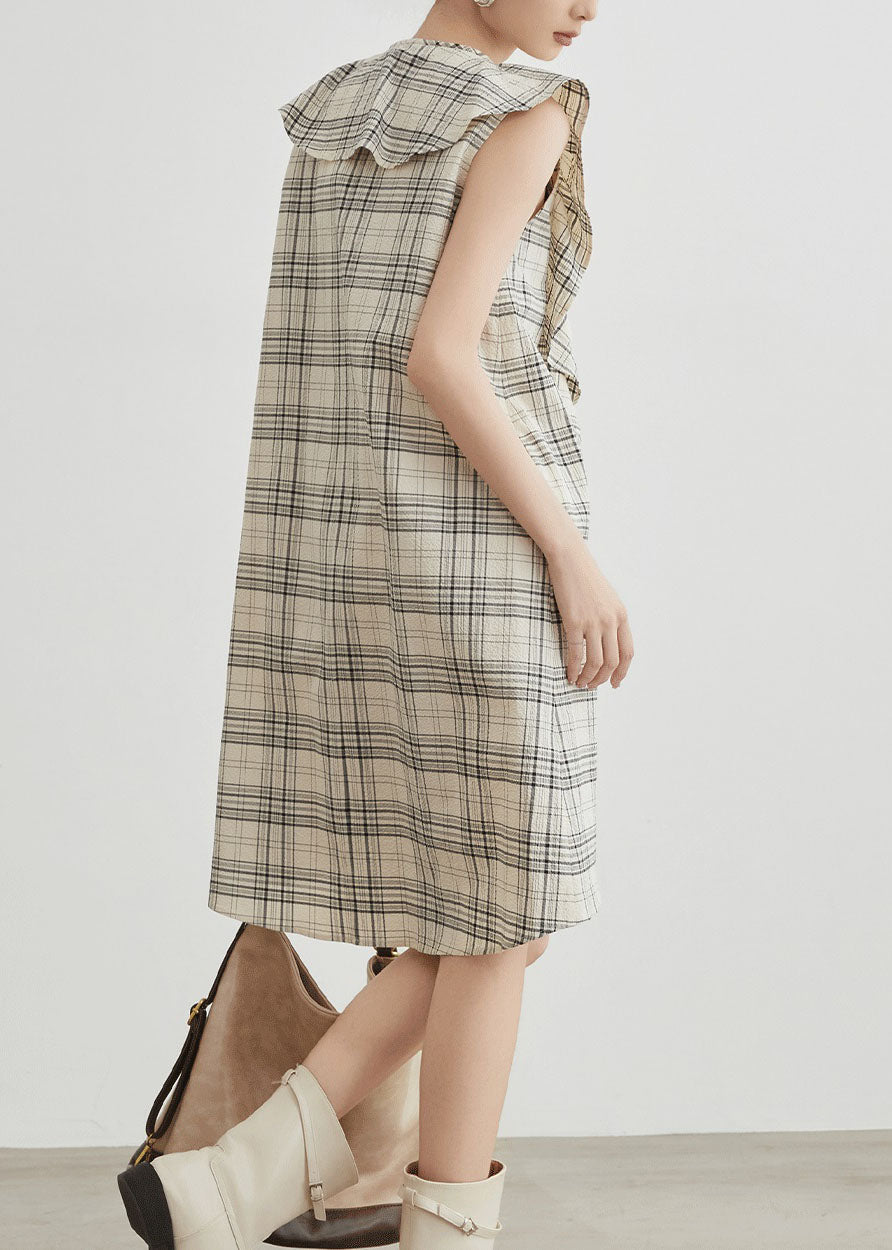 Casual Apricot Ruffled Plaid Cotton Mid Dresses Summer