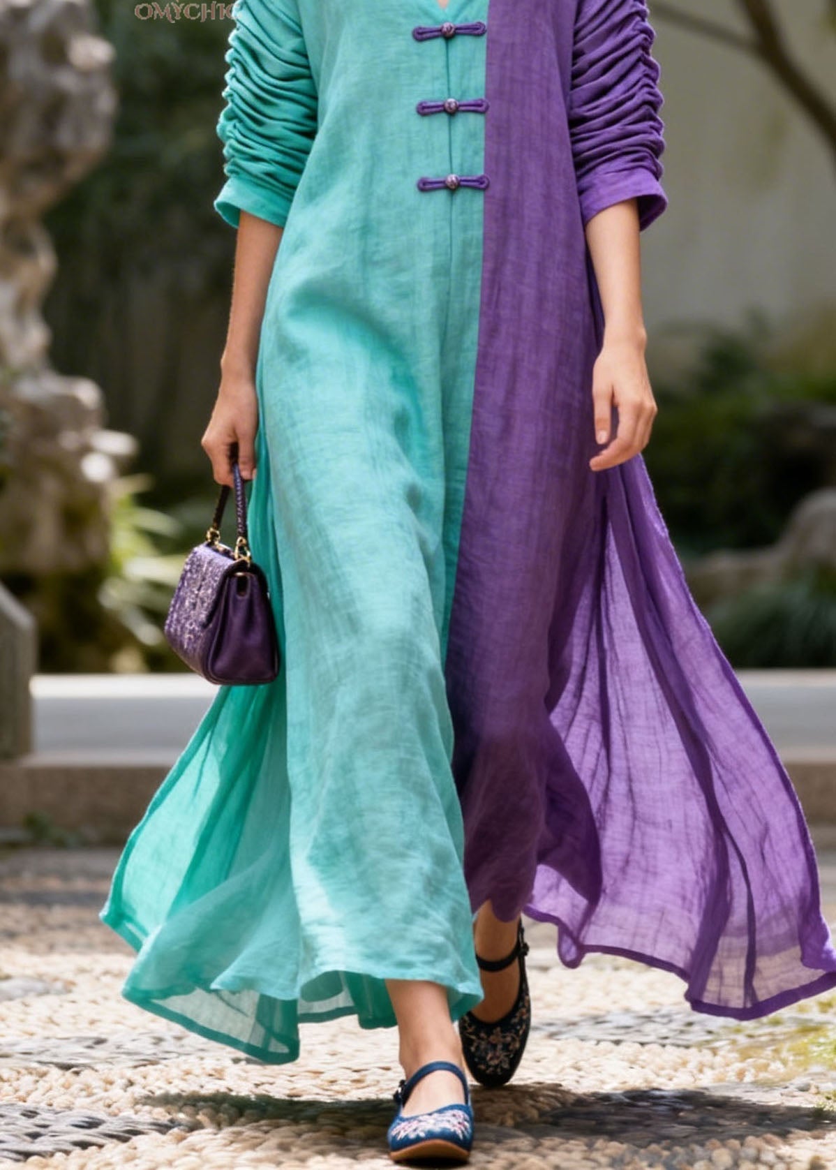 Casual Colorblock V Neck Patchwork Cotton Dresses Summer