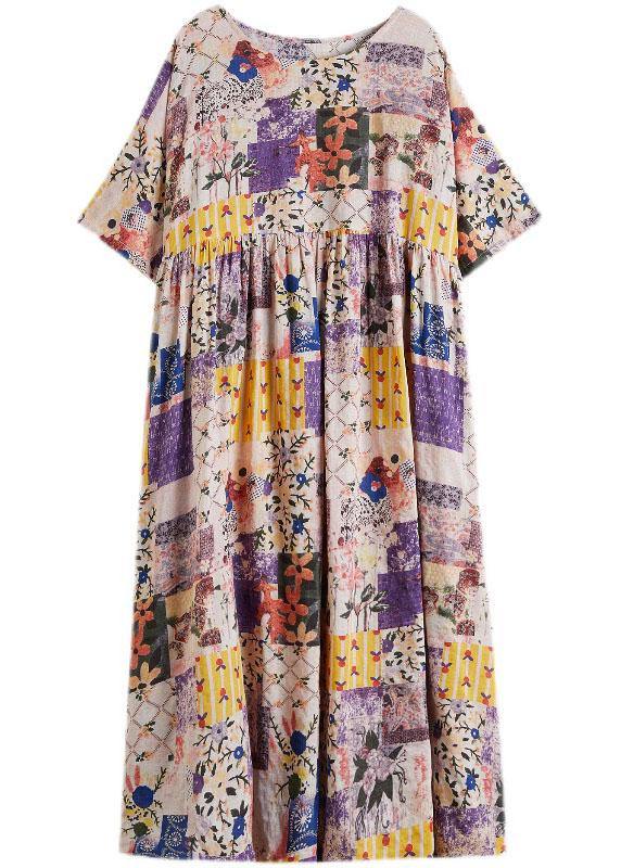 Casual O-Neck Retro Print Summer Sundress Half Sleeve