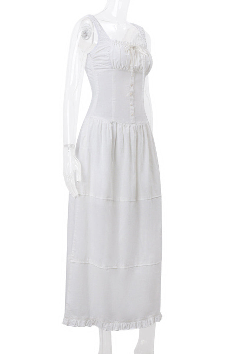 Casual Ruched Square Neck Long Dresses - Fashionpara