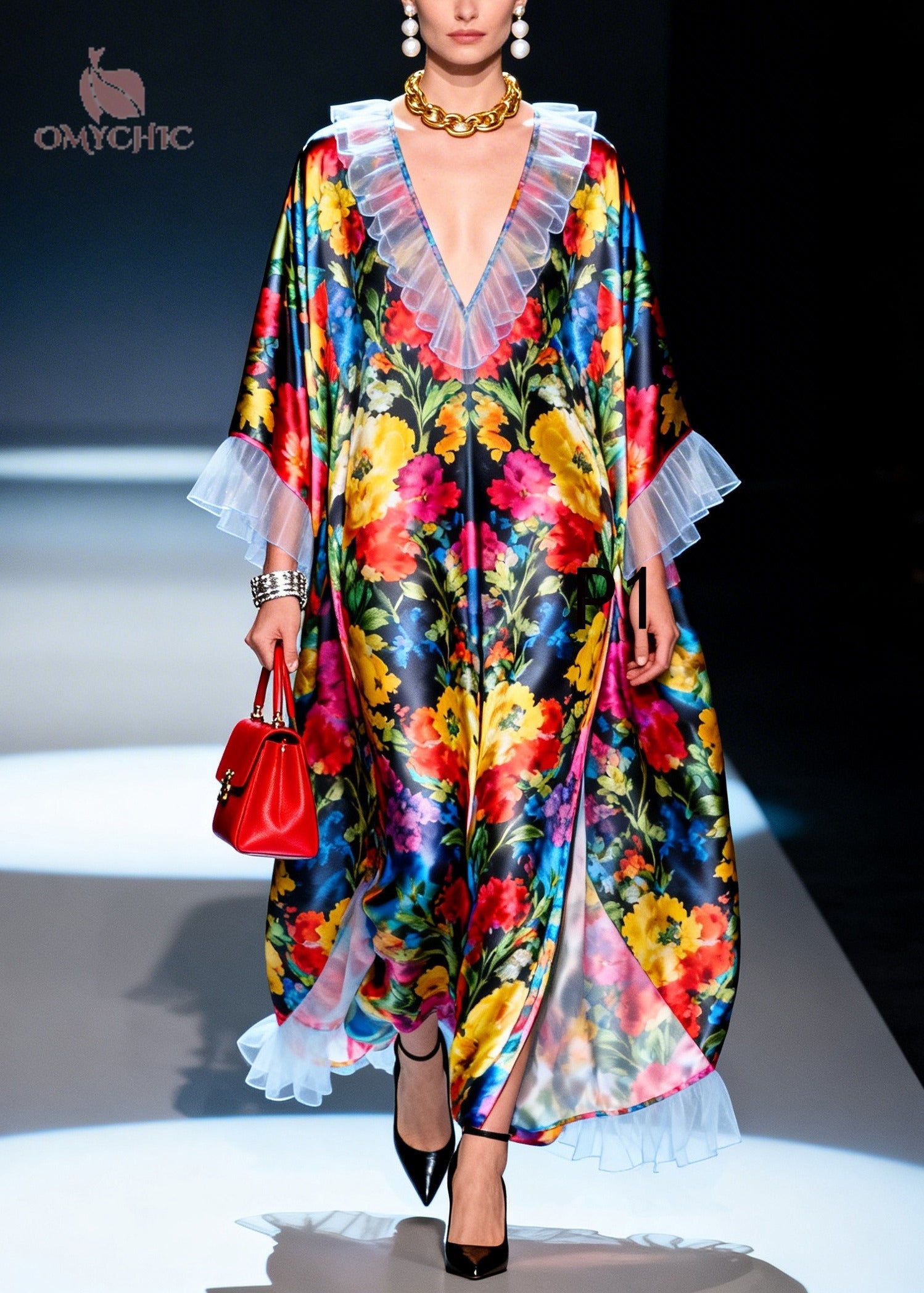 Casual Ruffled Patchwork Multicolored Floral Silk Robe Dresses Summer