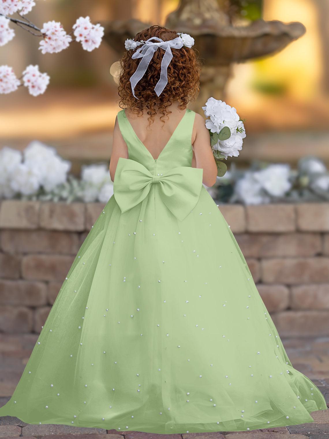 Elegant Princess Ball Gown Satin & Tulle Flower Girl Dress