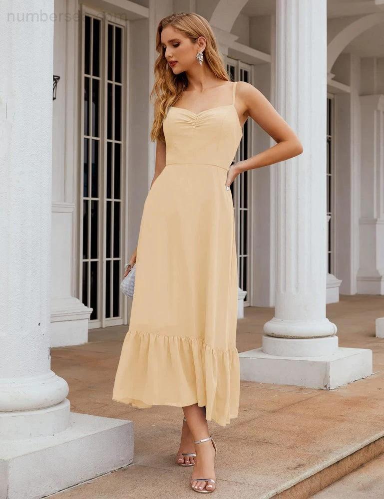 ZapDress Spaghetti Strap Chiffon Bridesmaid Dress Ankle Length Formal A Line Cocktail Party Homecoming Dress for Juniors (ZD16949)