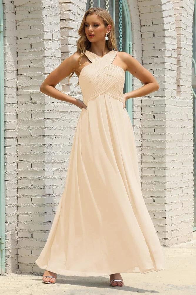 ZapDress Women Halter Chiffon Bridesmaid Dress A-line Long Formal Prom Gown (ZD17050)