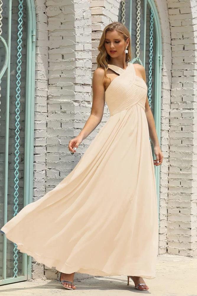 ZapDress Women Halter Chiffon Bridesmaid Dress A-line Long Formal Prom Gown (ZD17050)