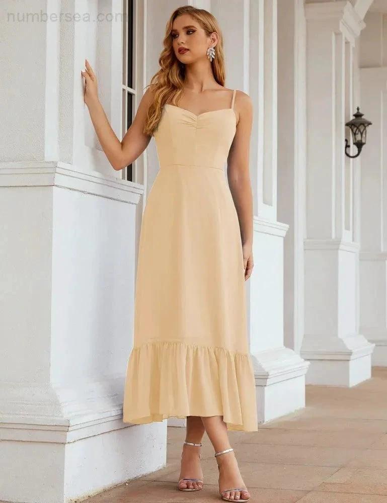 ZapDress Spaghetti Strap Chiffon Bridesmaid Dress Ankle Length Formal A Line Cocktail Party Homecoming Dress for Juniors (ZD16949)