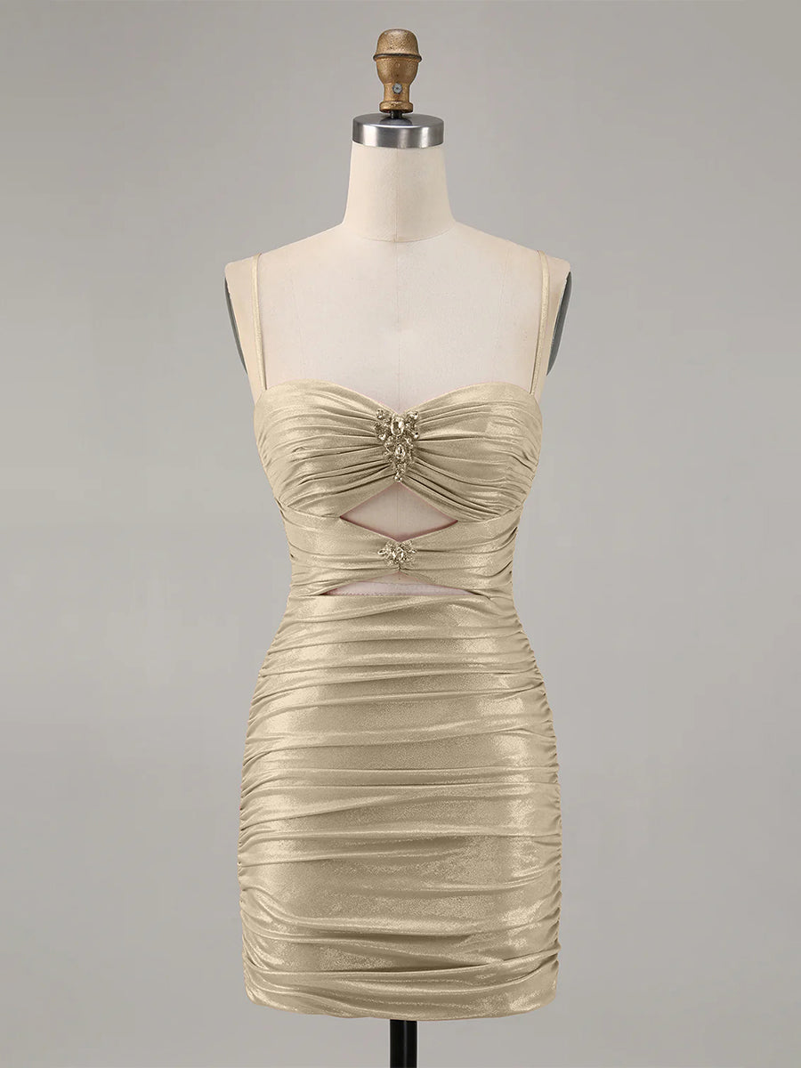 Bodycon Cut Out Ruched Beaded Homecoming Dress - FashionDia