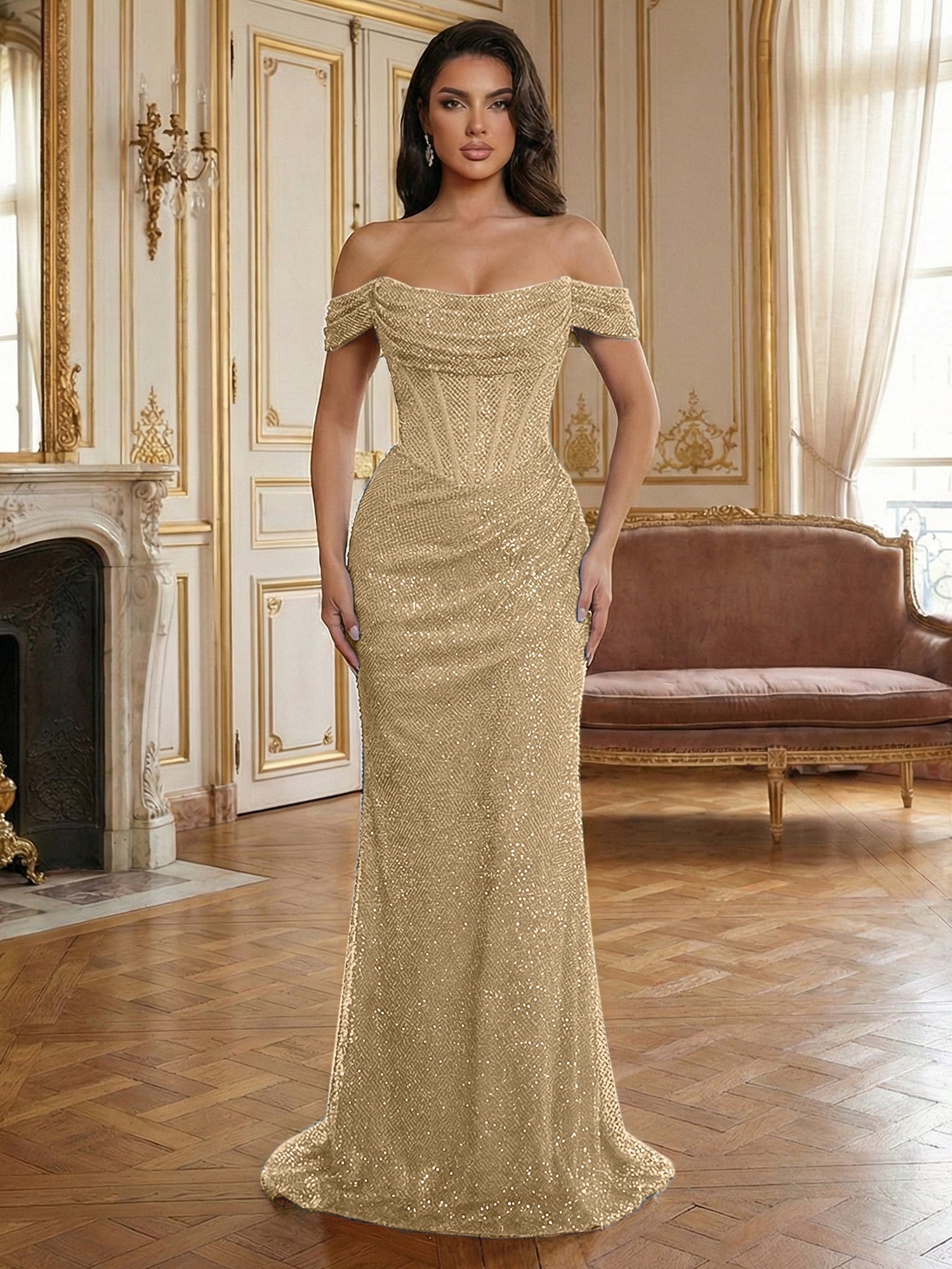 Red Off-The-Shoulder Sequined Corset Mermaid Long Prom Dress