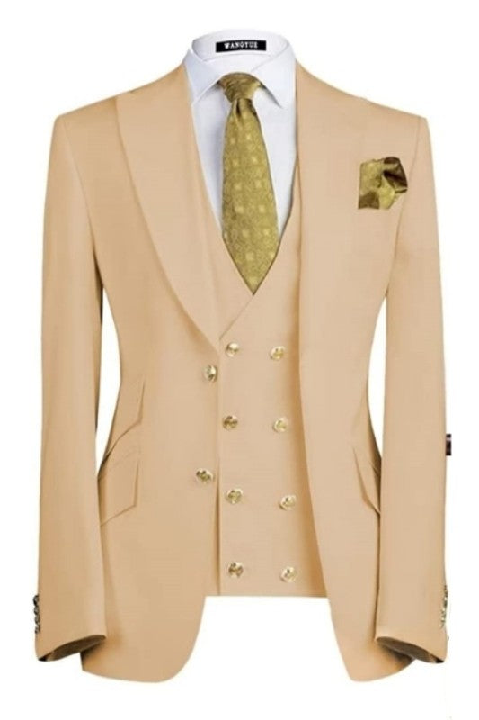 Champagne Peaked Lapel Prom Suit Trendsetting Three Piece Design