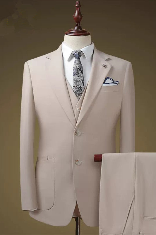 Champagne Three Piece Notched Lapel Prom Suit