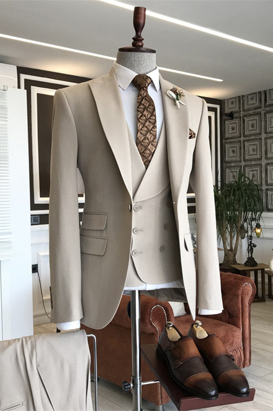 Champagne Three Piece Peaked Lapel Prom Suit