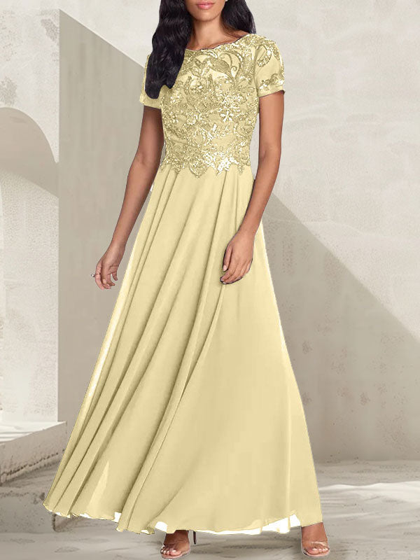 Charcoal Grey A-Line Scoop Long Mother of the Bride Dress With Beadings - View 10 | FashionDia