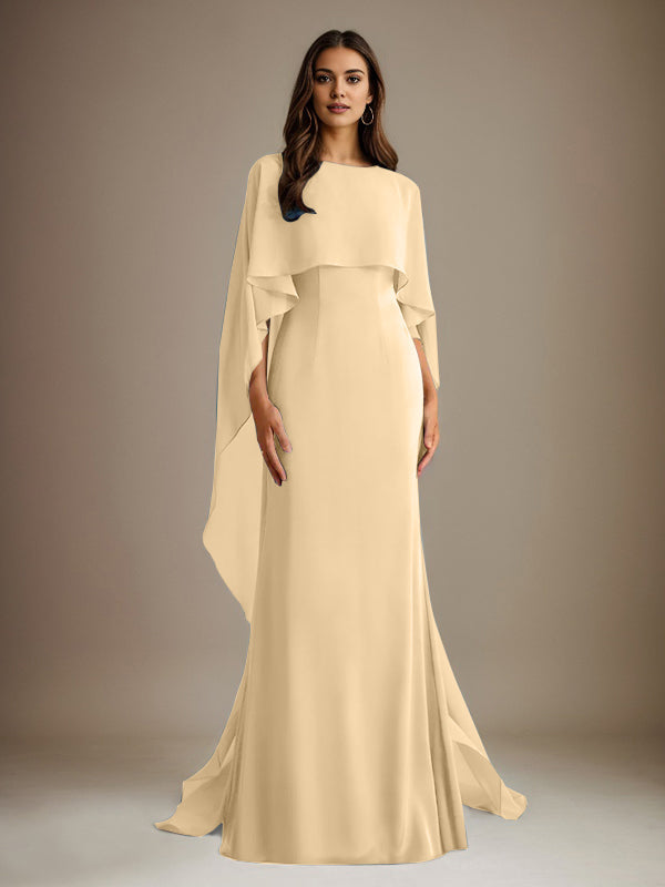 Sheath/Column Boatneck Floor-Length Chiffon Mother of the Bride Dress With Cascading Ruffles - View 12 | FashionDia
