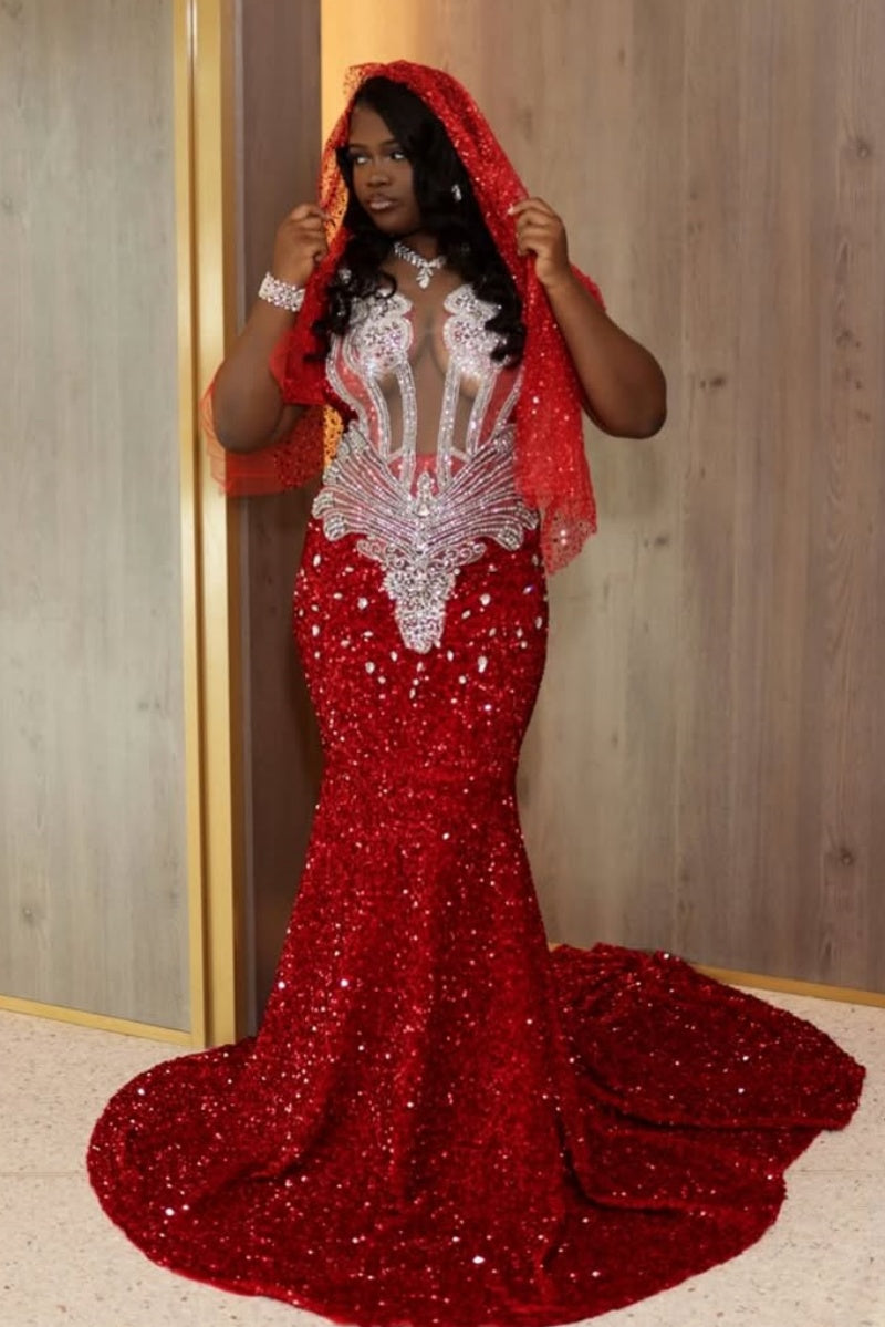 Charming Burgundy Sleeveless Sequin Prom Dresses Mermaid Sheath With Gem