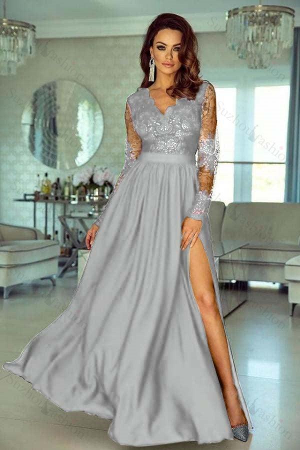 Charming Long Sleeves V Neck Lace Ruffles Prom Dresses