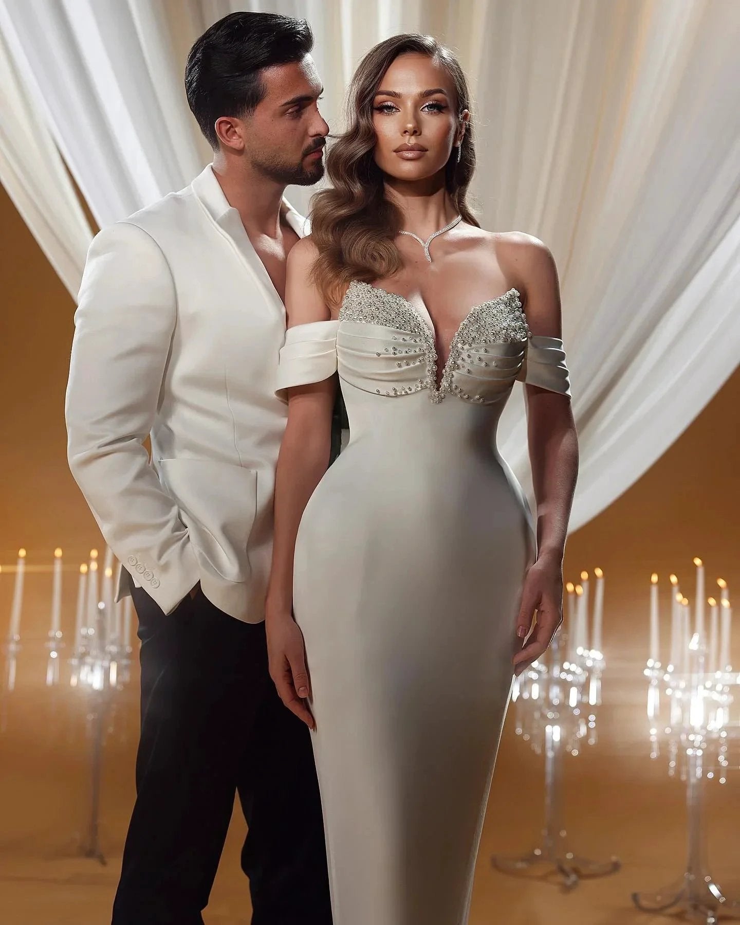 Charming Mermaid Off-the-shoulder Sleeveless Ruffles Satin Wedding Dresses (ZD15593)