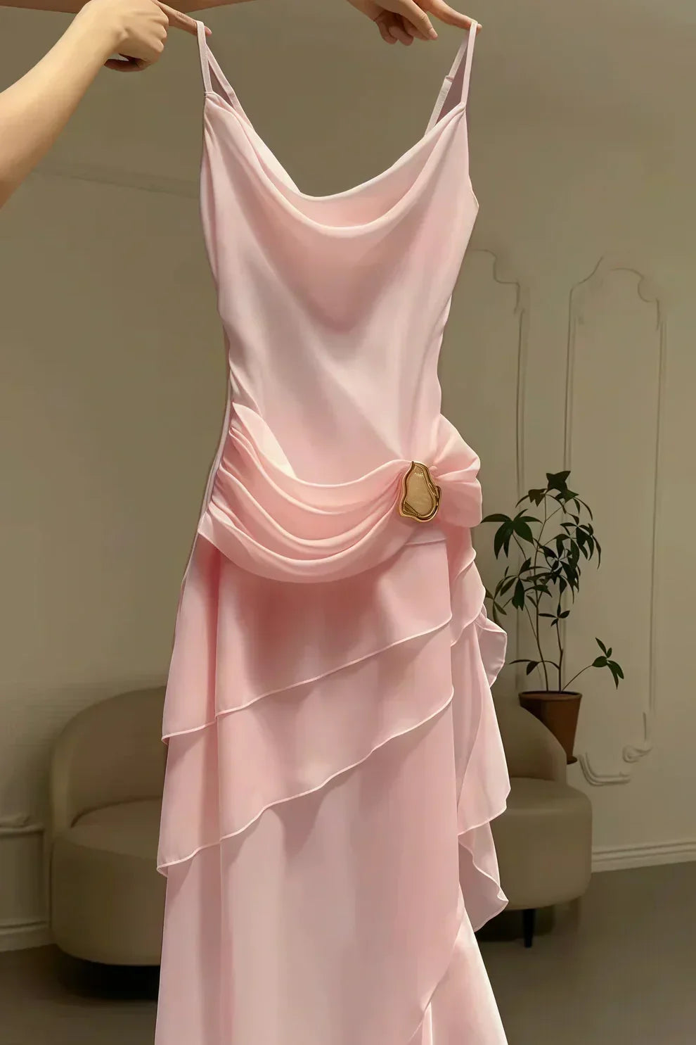 Charming A Line Spaghetti Straps Blue Prom Dress with Asymmetrical Ruffles